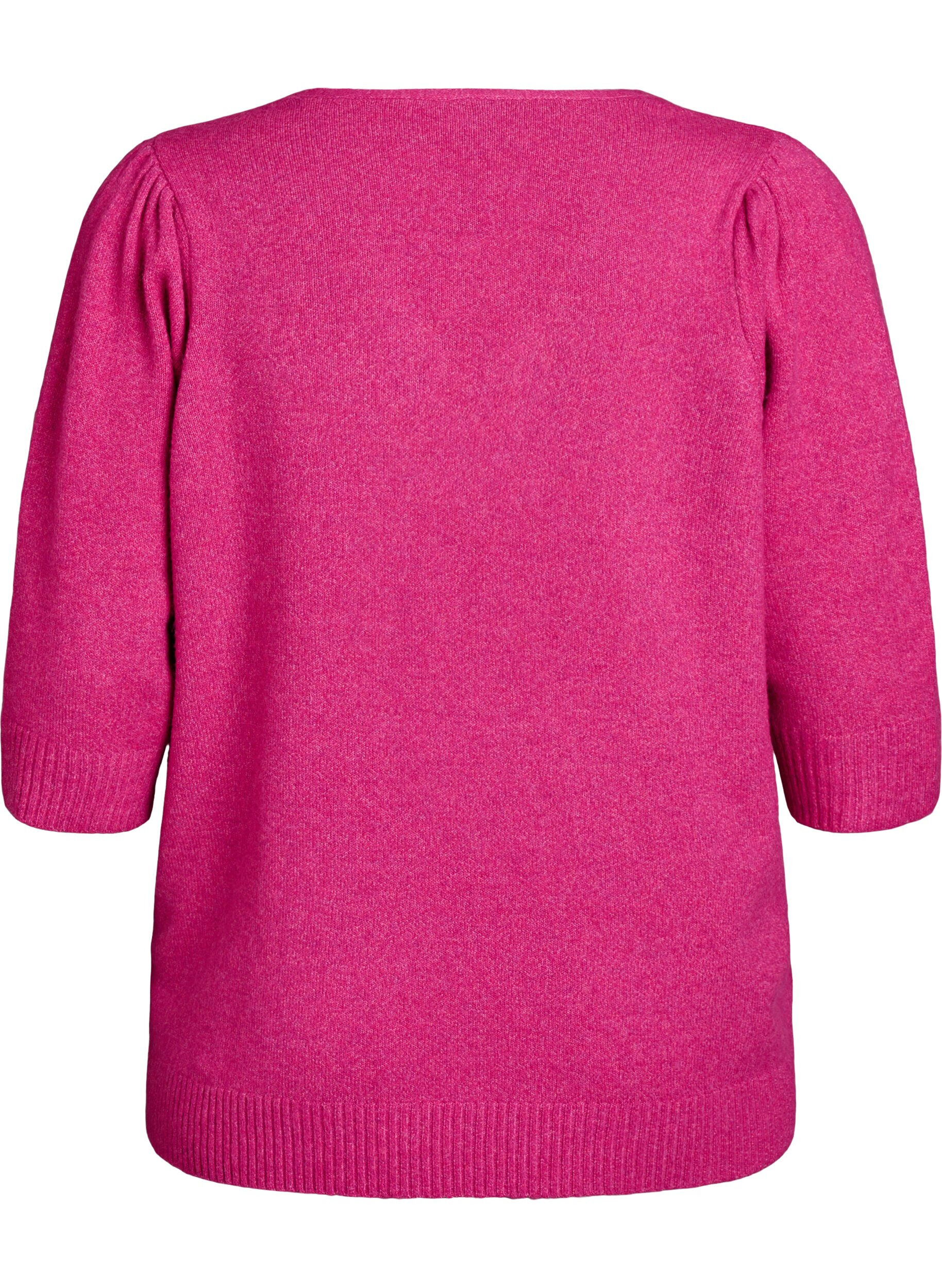 Zizzi Strikket bluse med broderte blomster, R. Rose Mel. Comb, Packshot image number 1