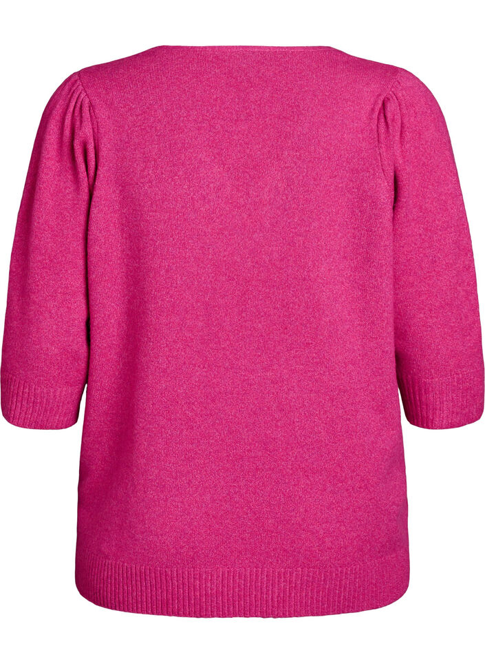 Strikket bluse med broderte blomster, R. Rose Mel. Comb, Packshot image number 1