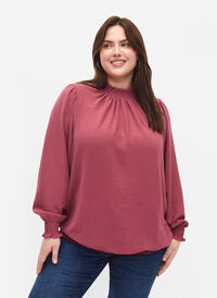 Ensfarget bluse med smokk og lange ermer, Dry Rose, Model