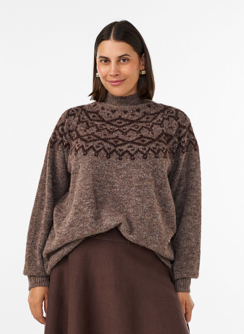 Genser med nordisk m&oslash;nster, Brun, Model image number 0