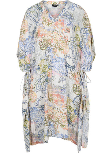 Mønstrete kjole i viskose med knyting, White Paisley AOP, Packshot image number 0