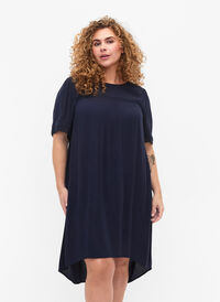 Kjole av viskose med blondebånd, Navy, Model
