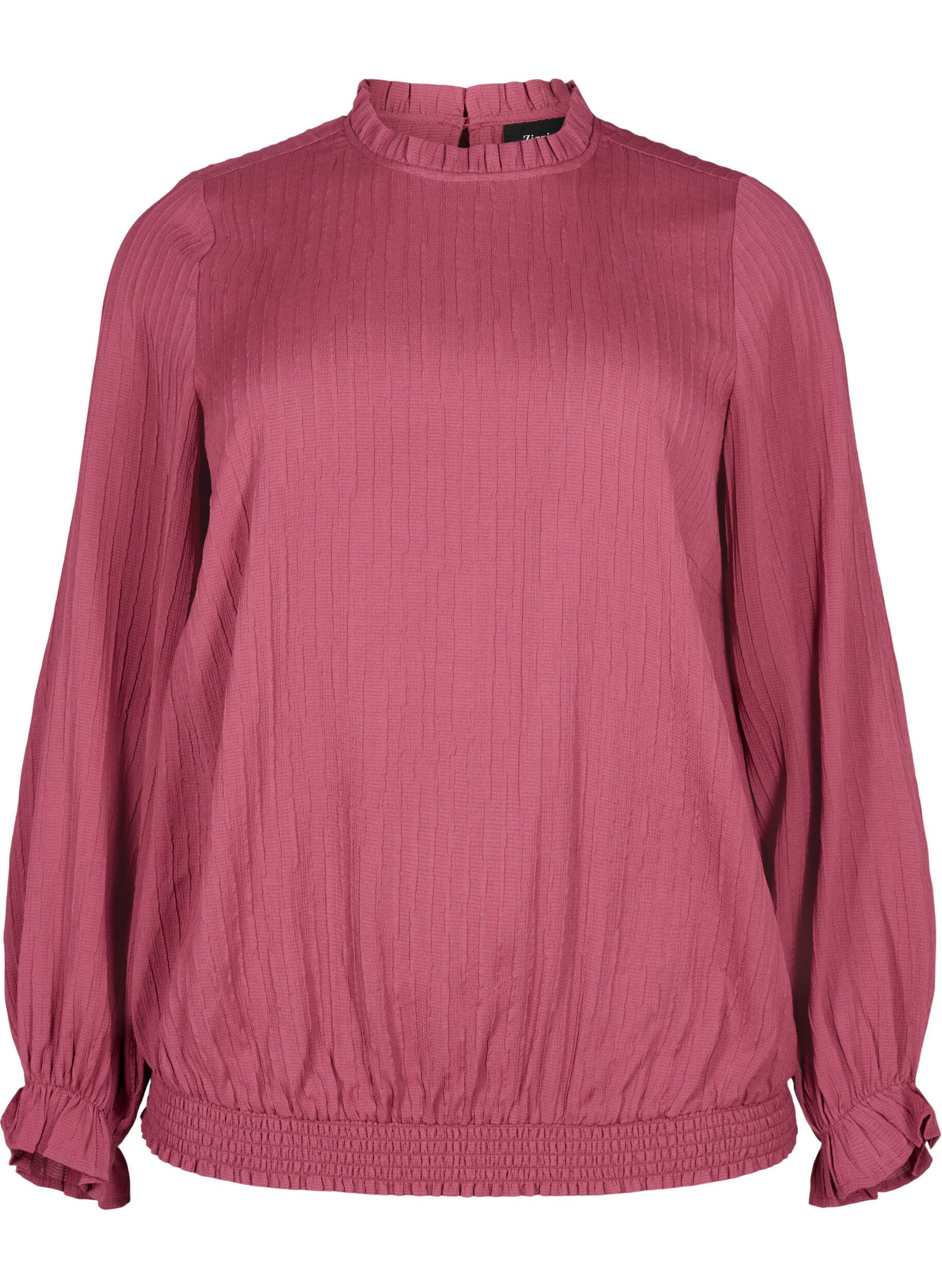 Zizzi Smockbluse med volanger og tekstur, Dry Rose, Packshot image number 0