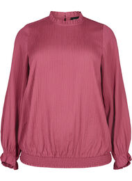 Smockbluse med volanger og tekstur, Dry Rose