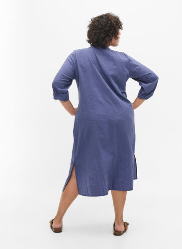 Skjortekjole i bomull med 3/4-ermer, Nightshadow Blue, Model image number 1