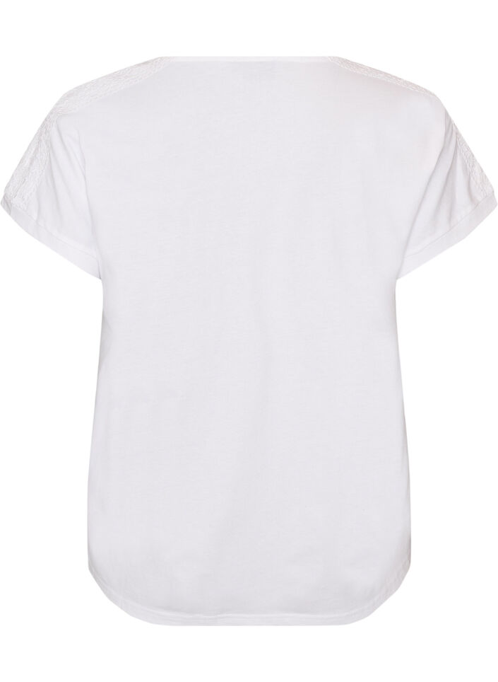 Bomulls-T-skjorte med hekledetalj, Hvit, Packshot image number 1