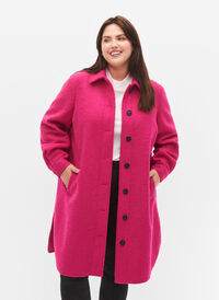 Lang skjortejakke i bouclé-look, Fuchsia Red, Model