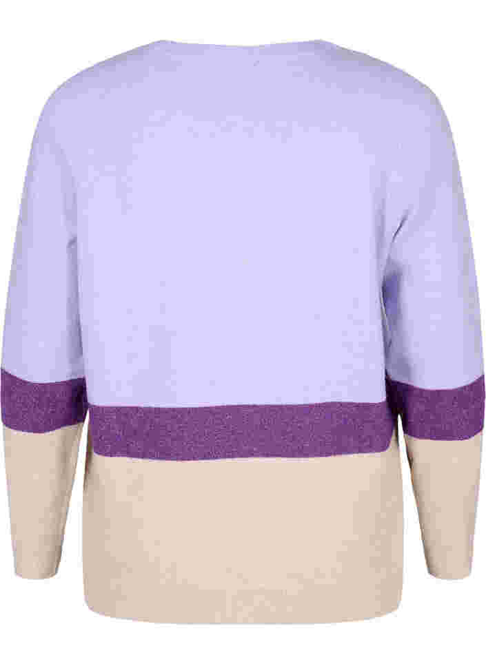 Stripete strikkegenser med rund hals, Lavender Comb, Packshot image number 1
