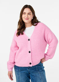 Strikkejakke med v-hals, Rosa Strikkejakke med v-hals, Rosa, Model