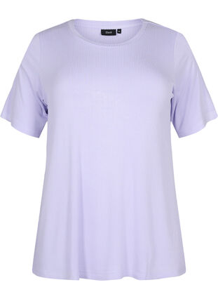 T-skjorte i viskose med ribbet struktur, Lavender, Packshot image number 0