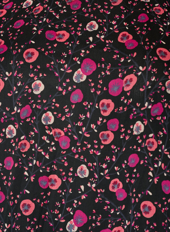 Blomstret chiffongbluse med gjennomsiktige ermer, Svart, Packshot image number 2