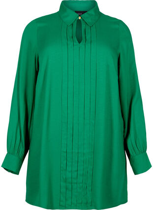 Langermet bluse i viskose med skjortekrage, Jolly Green, Packshot image number 0