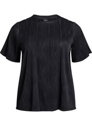Bluse med korte ermer og bølget tekstur, Black