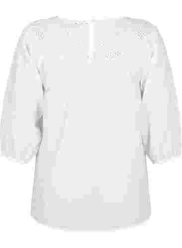 Bluse med broderi anglaise og 3/4-ermer, Bright White, Packshot image number 1