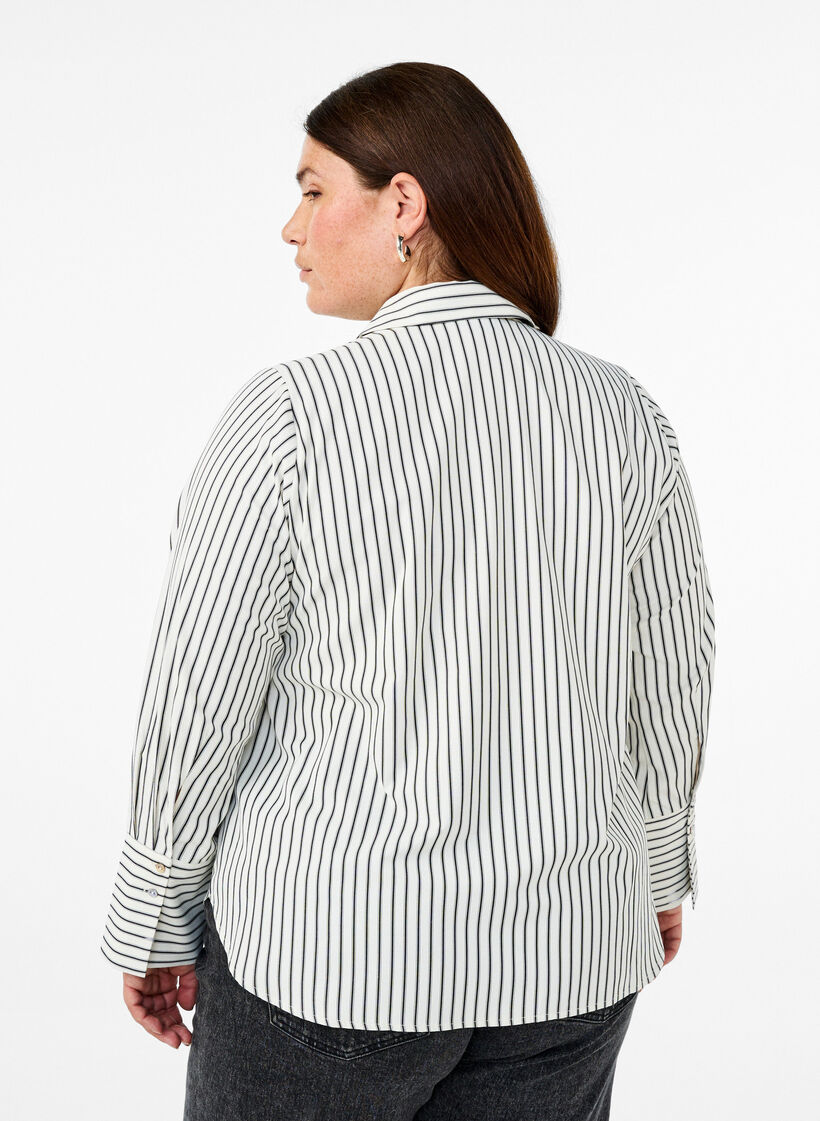 Stripet skjorte med brede mansjetter, White/Black Stripe, Model