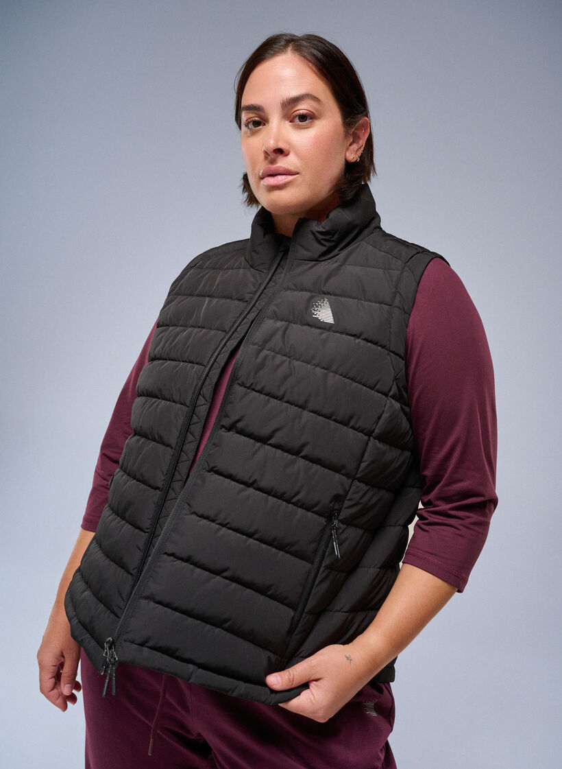 Sporty polstret vest med glidelås og lommer, Black, Image