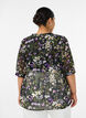 Bluse med blomstertrykk og V-hals, Svart, Model image number 2