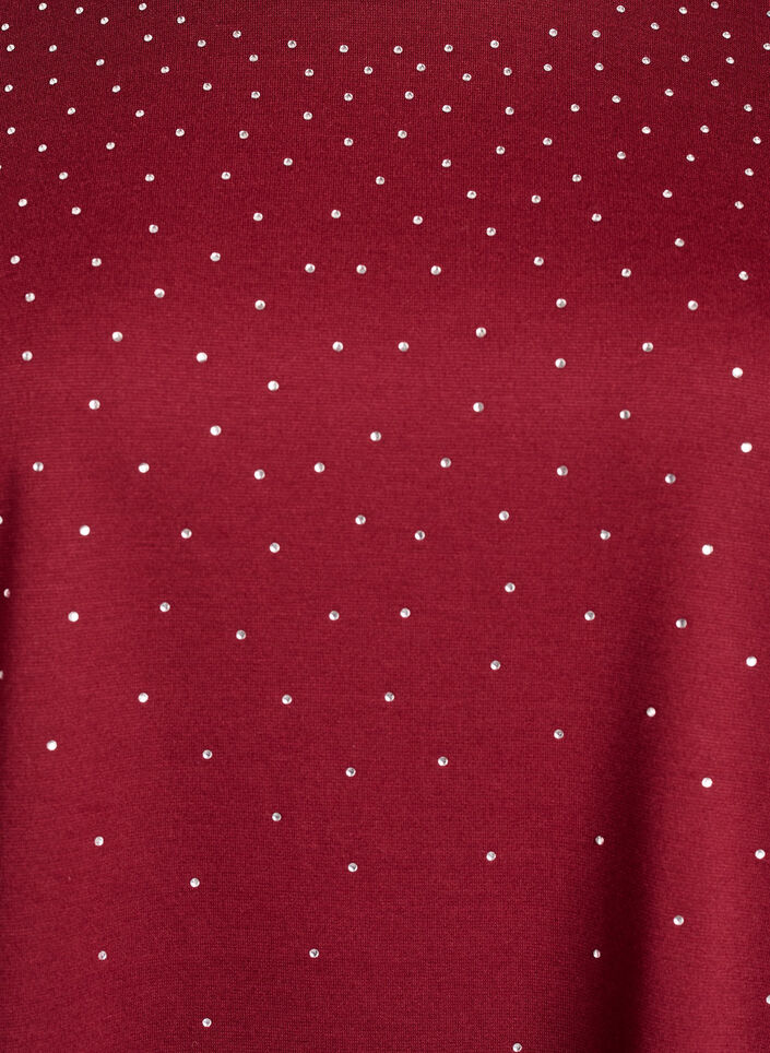 T-skjorte med rhinesteiner og rund hals, M&oslash;rk Bordeaux, Packshot image number 2