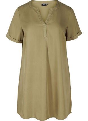 Kortermet kjole med V-hals, Dusky Green, Packshot image number 0