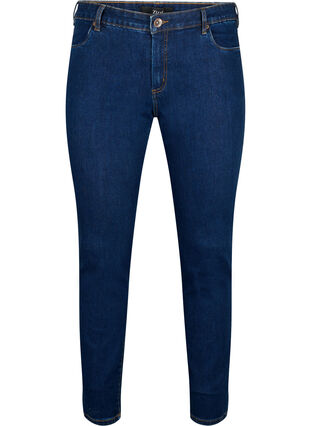 Emily jeans i smal passform og normalt høy midje, Dark blue, Packshot image number 0
