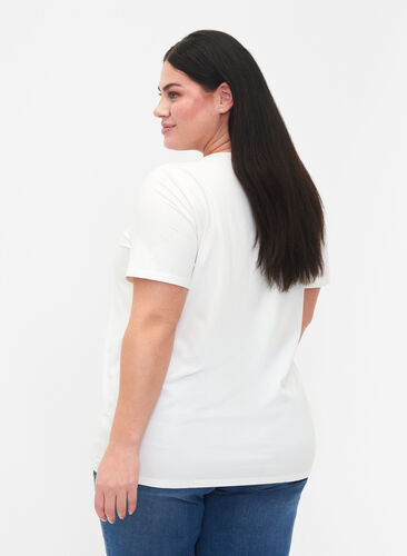 T-skjorte med V-hals og kryssdetalj, Warm Off-white, Model image number 1