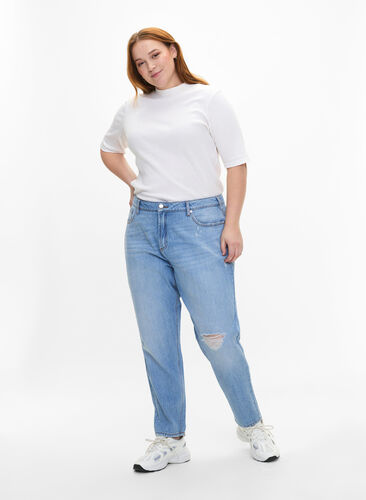 Mille mom fit-jeans med revner, Light Blue, Model image number 0