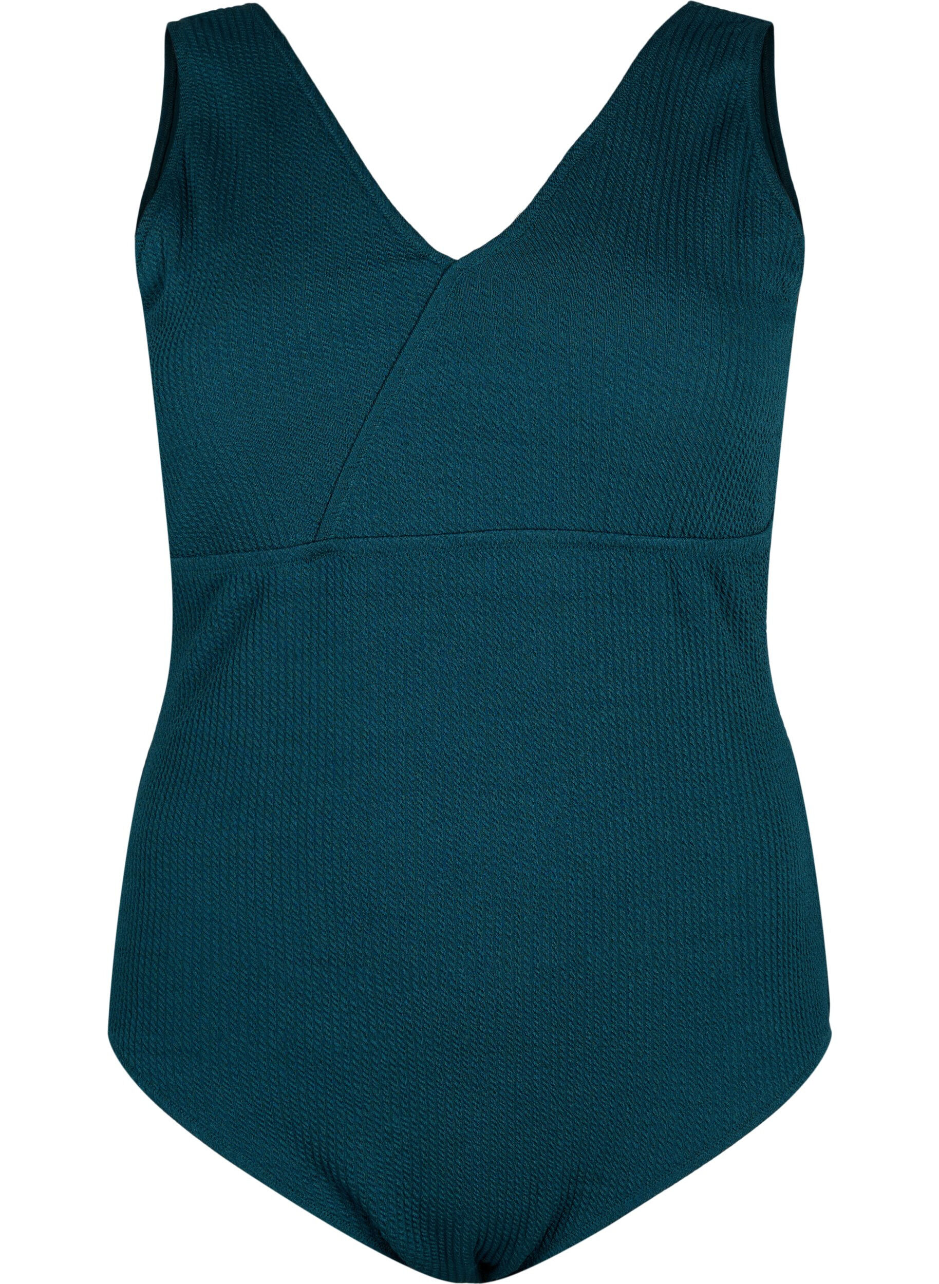 Zizzi Badedrakt med crepe-struktur og omslagseffekt, Dark Sea, Packshot image number 0