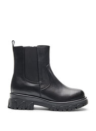 Wide fit - Chunky lær Chelsea-støvler med glidelås, Black