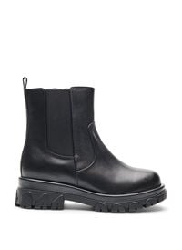 Wide fit - Chunky lær Chelsea-støvler med glidelås, Svart Wide fit - Chunky lær Chelsea-støvler med glidelås