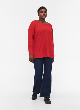 Langermet genser med knappedetaljer, Tango Red, Model image number 2