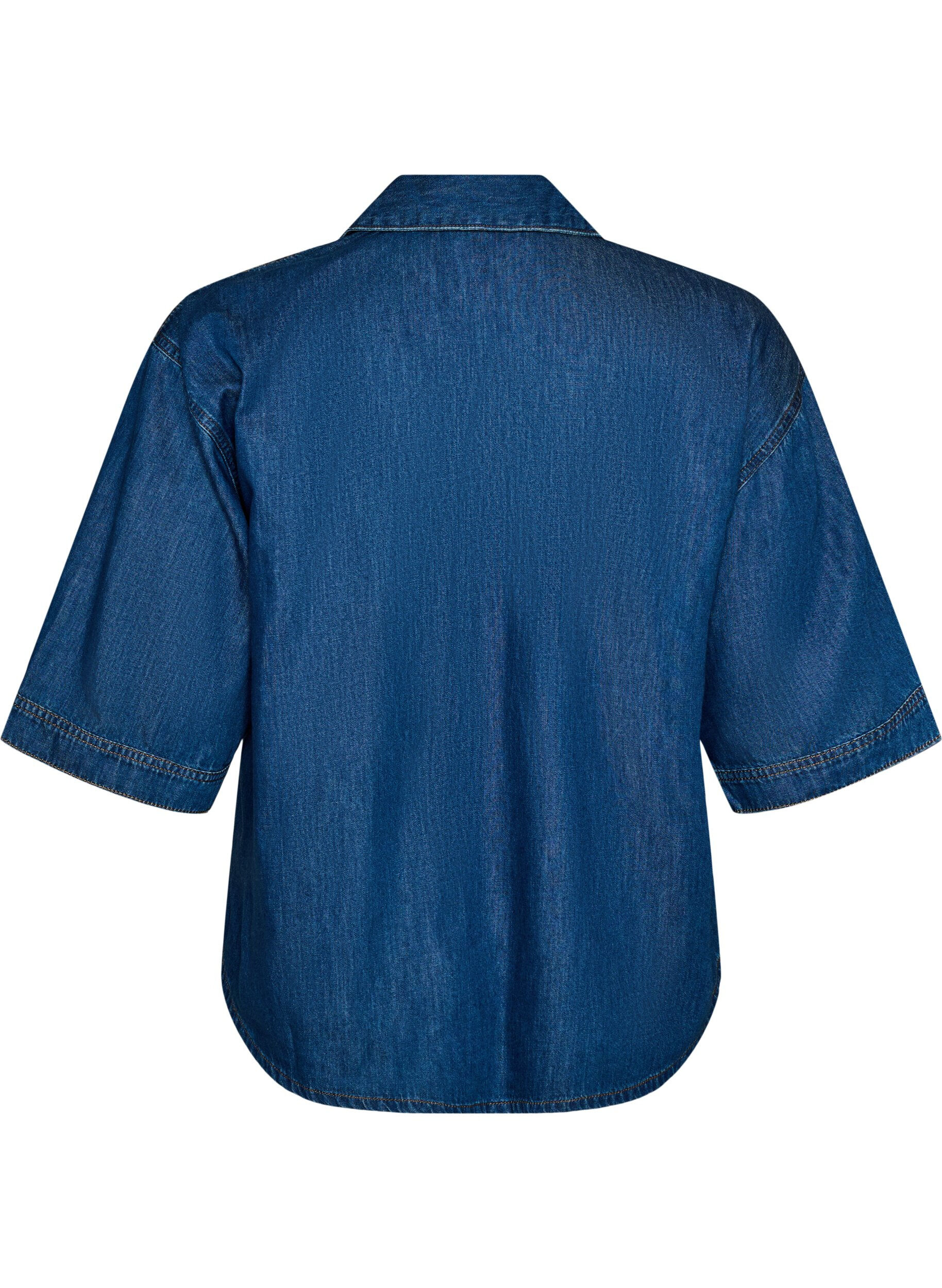ZizziDenimbluse med brystlomme og albuelange ermer, Bl&aring;, Packshot image number 1