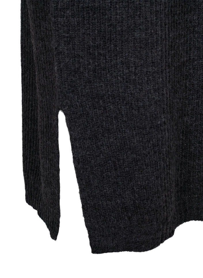 Lang, oversize strikkekjole med glidelås, Dark Grey Melange, Packshot image number 3