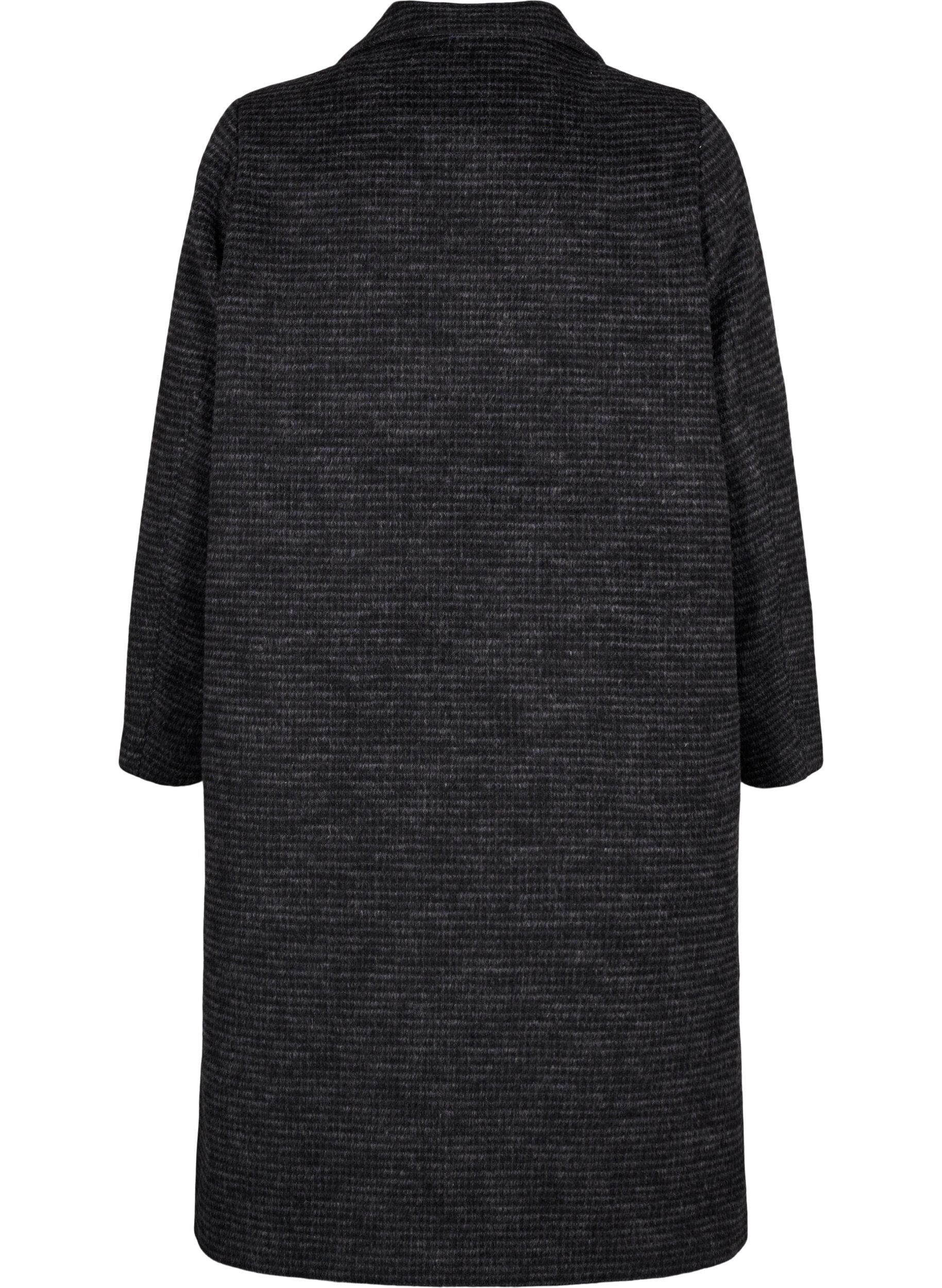 Zizzi Ullk&aring;pe med rutem&oslash;nster og b&oslash;rstet tekstur, Black Comb, Packshot image number 1