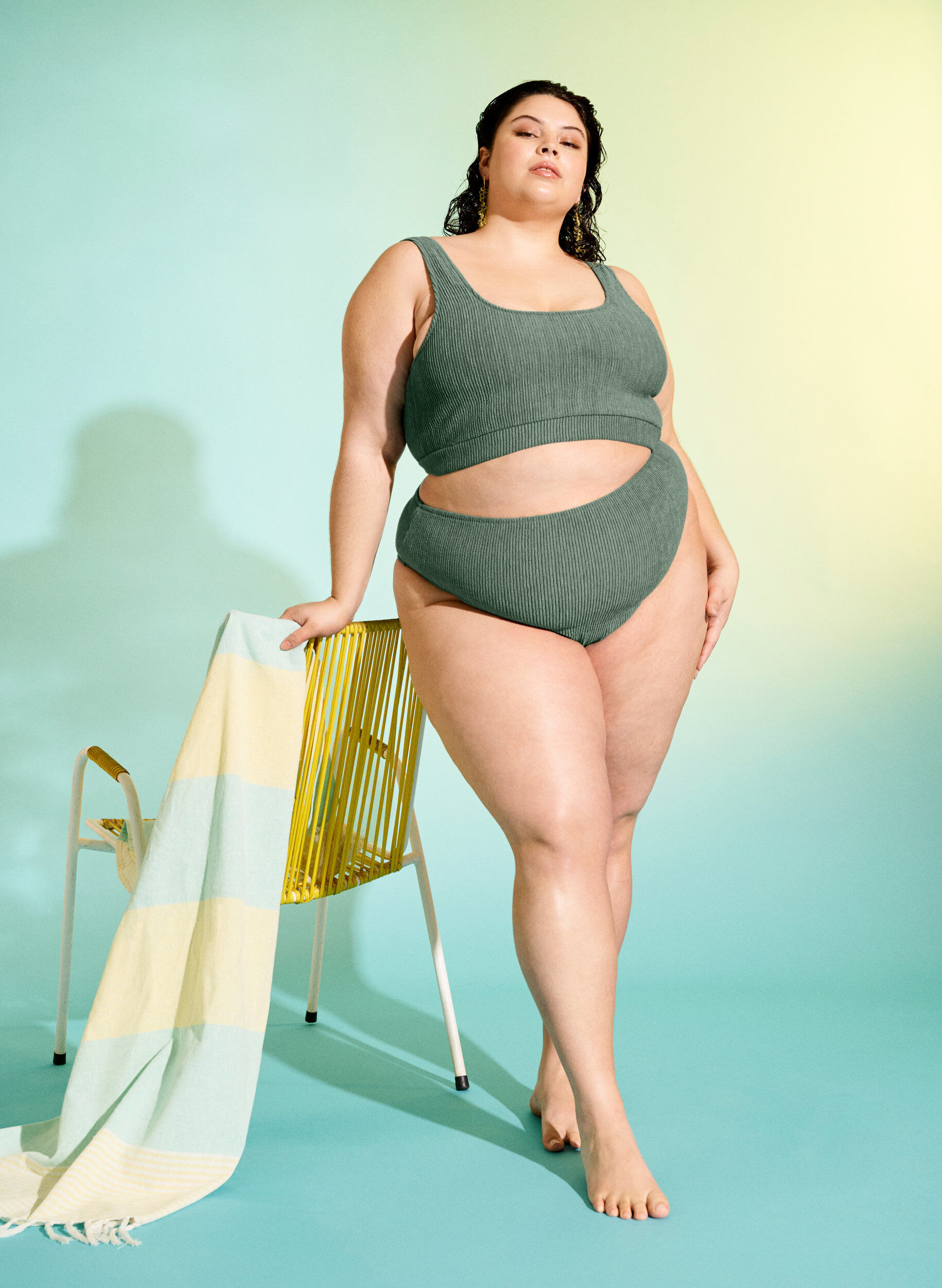 Zizzi Bikinitruse med kreppstruktur, Gr&oslash;nn, Image image number 0