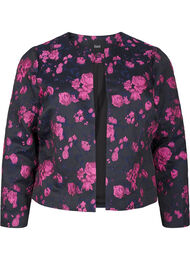 Jacquardjakke med blomstermønster, Black w. Red Rose
