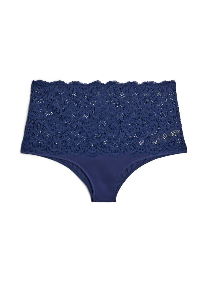 Høy midje hipster-truser med blonder, Medieval Blue, Packshot image number 0