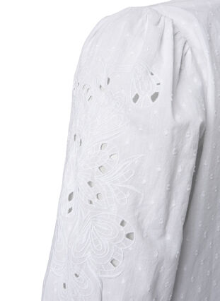 Strukturmønstret skjortebluse med engelsk broderi, Bright White, Packshot image number 3