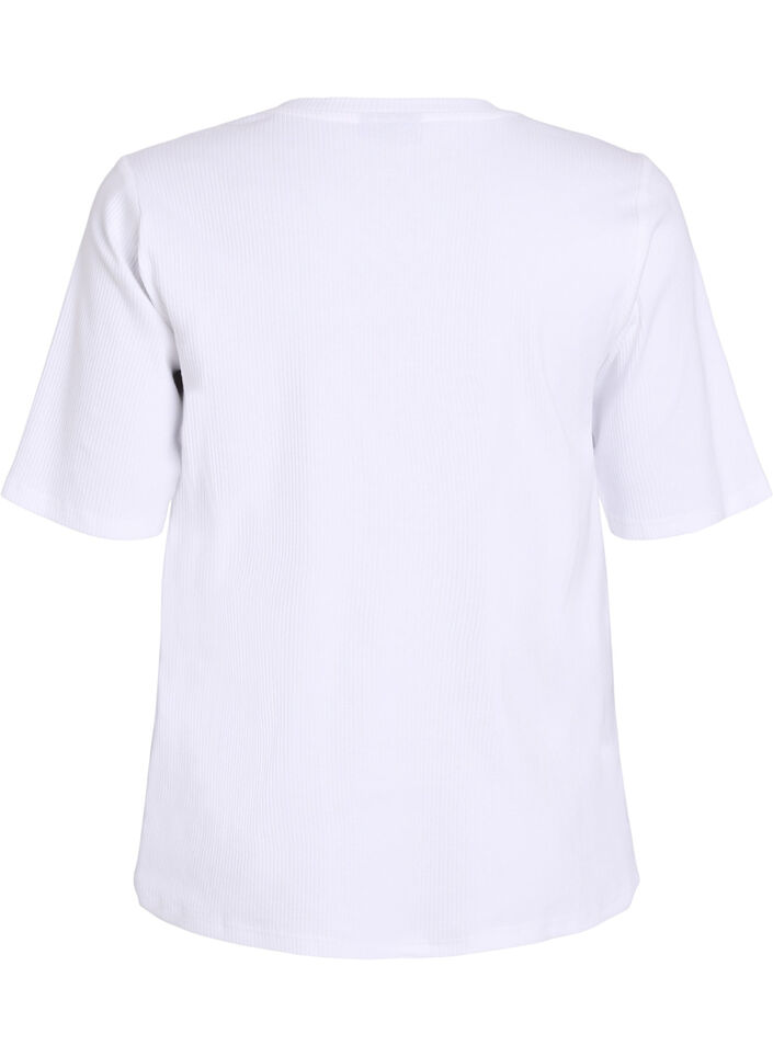 Ribbestrikket jerseybluse med korte ermer, Hvit, Packshot image number 1