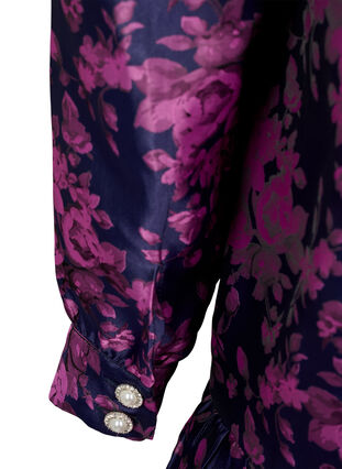 Kjole med rysjedetalj og perleknapper, Dark Blue Pink, Packshot image number 3