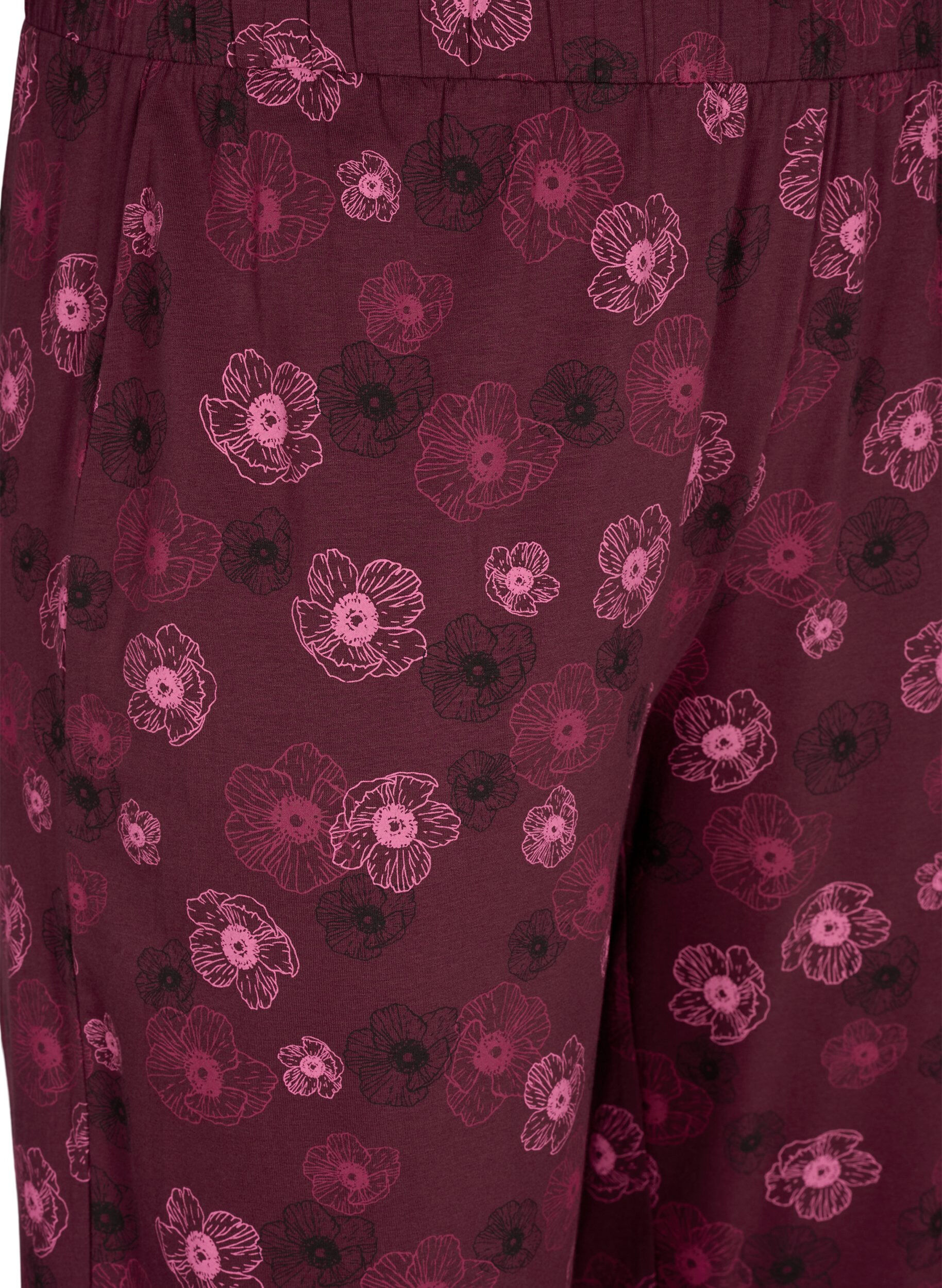 Zizzi Bomull Pyjamas bukser med utskrift, M&oslash;rk Bordeaux, Packshot image number 2