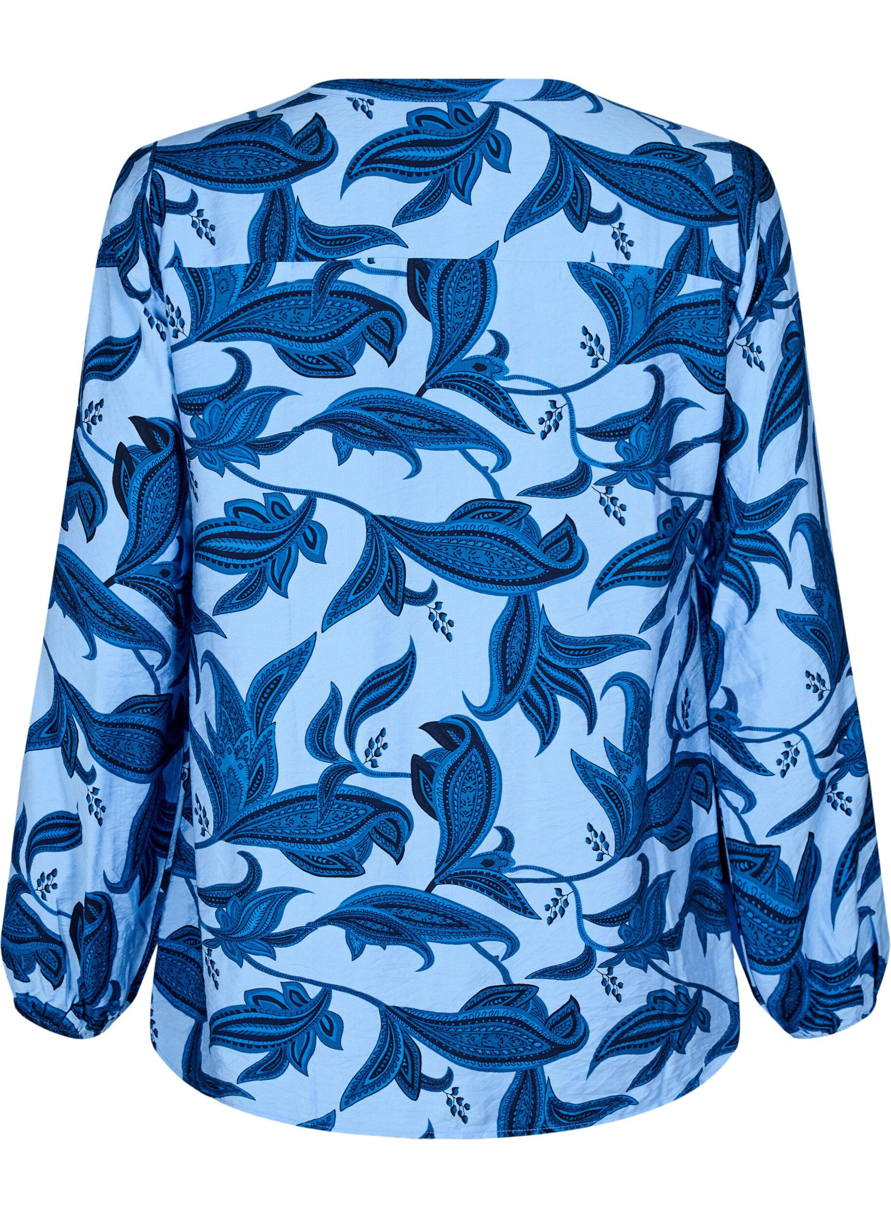 Zizzi Langermet bluse med paisleym&oslash;nster og v-hals, Blue Paisley AOP, Packshot image number 1