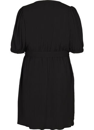 Kortermet kjole med belte, Black, Packshot image number 1