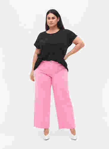 Flared jeans med høyt liv, Pink, Model image number 0
