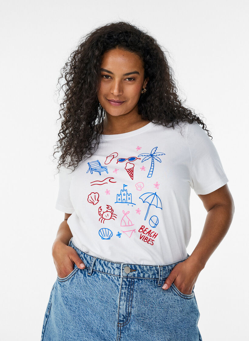 T-skjorte i &oslash;kologisk bomull med strandtrykk, Hvit, Model image number 0