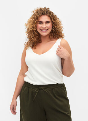 Strikket topp med V-utskjæring, Cloud Dancer, Model image number 0