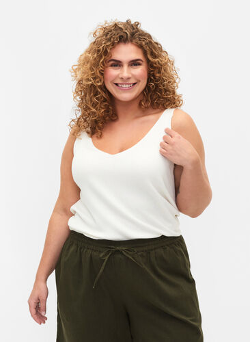 Strikket topp med V-utskjæring, Cloud Dancer, Model image number 0