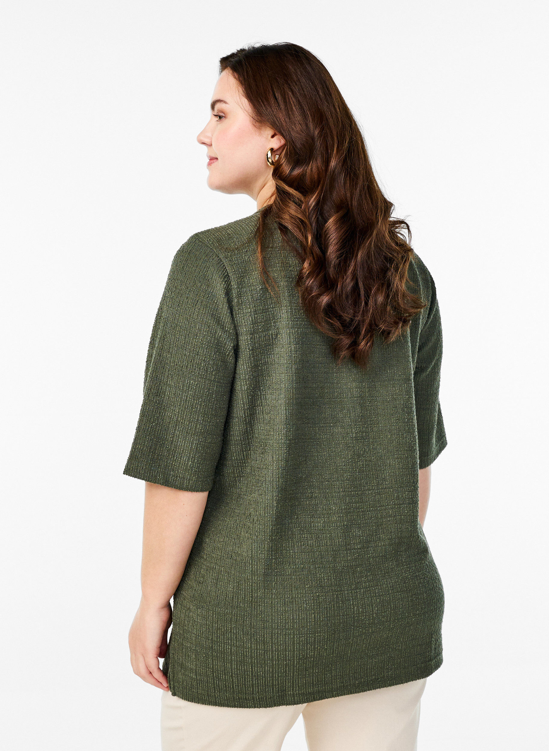 Zizzi Strukturert bluse med V-hals, Thyme, Model image number 1