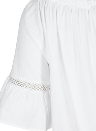 Bomullskjole med blondebånd og korte ermer, Bright White, Packshot image number 3