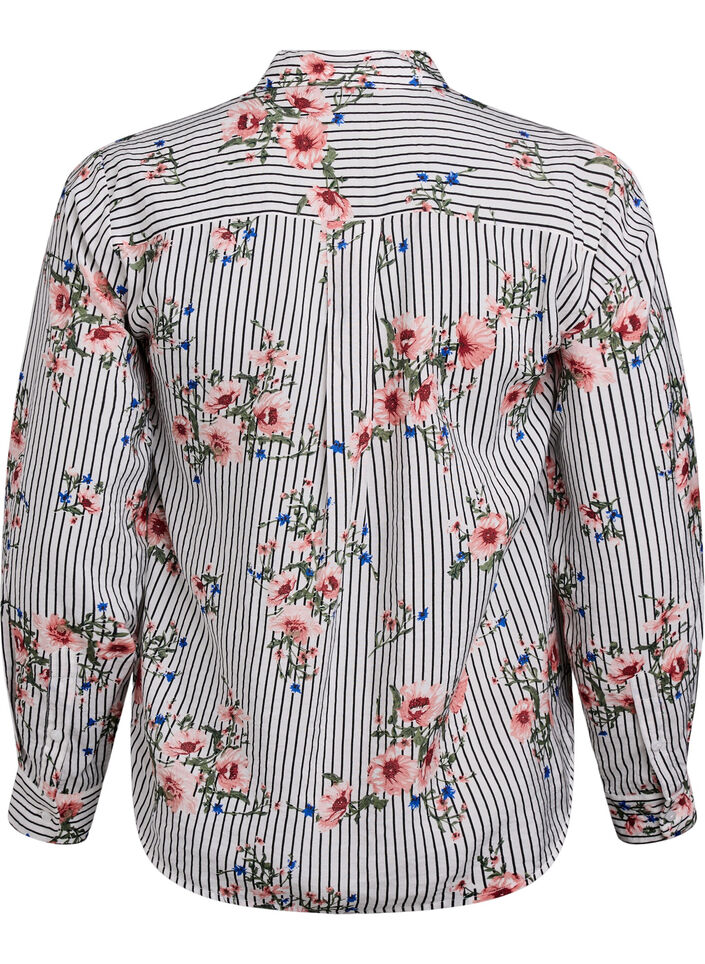Skjorte med blomstertrykk og smale striper, Black Striped AOP, Packshot
