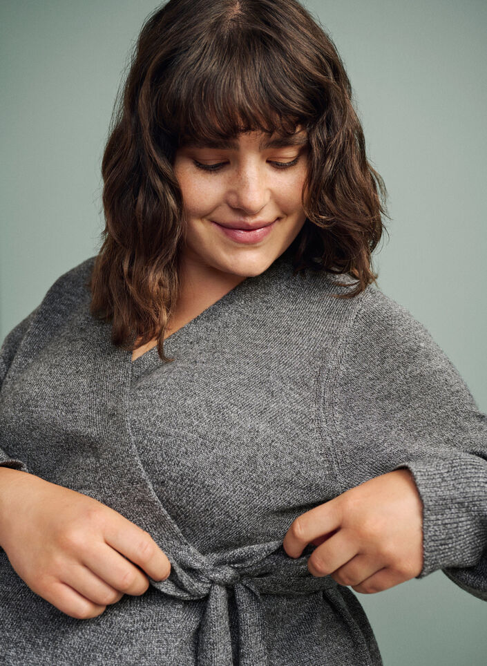 Melert strikkegenser med omslagseffekt til gravide, Medium Grey Melange, Image image number 0